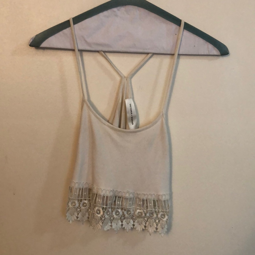 White crop top with lace accents